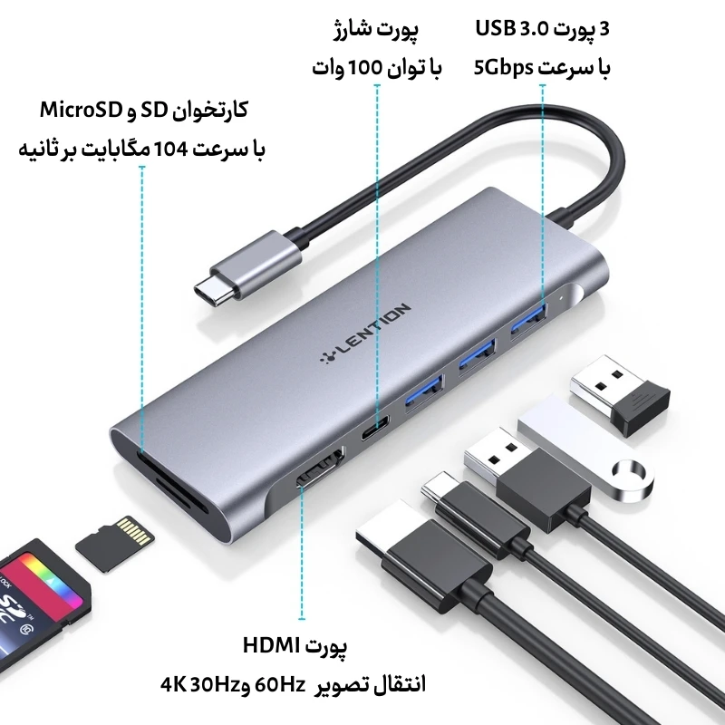 هاب 8 پورت C36HCR USB C