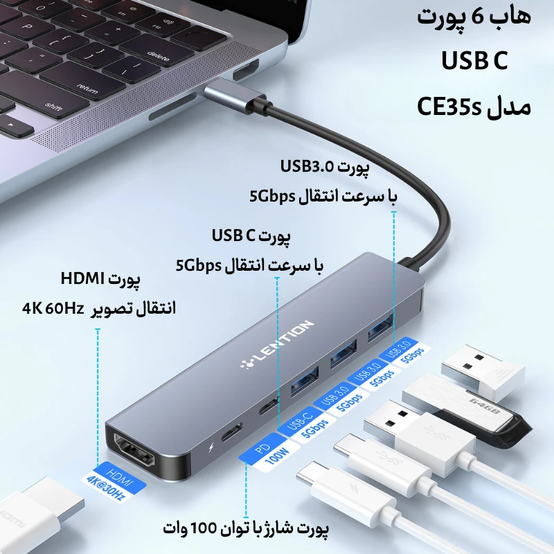 قیمت هاب 6 پورت CE35s USB-C دیجیکالا و قیمت ترب هاب 6 پورت CE35s USB C