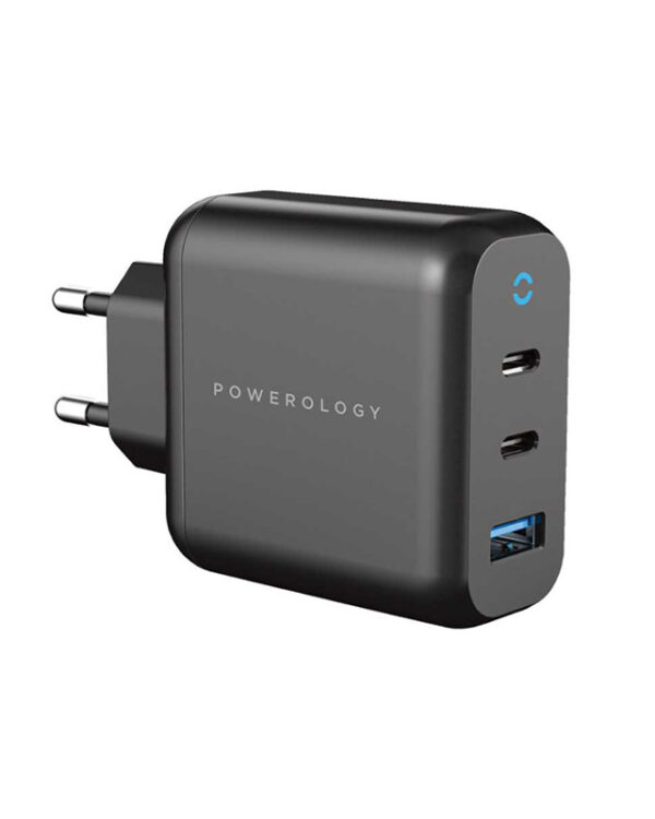 قیمت شارژر دیواری 65 وات پاورولوژی Powerology 65W Triple Output EU GaN Charger /