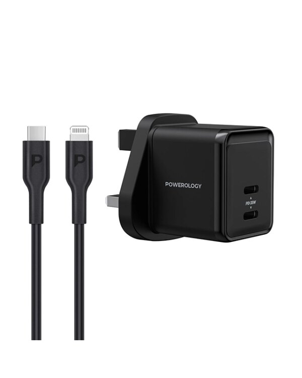 قیمت شارژر دیواری 35 وات پاورولوژی Powerology GaN Charger with Lightning Cable 35W /