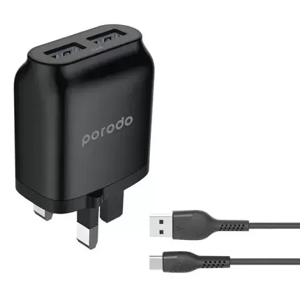 شارژر دیواری پرودو مدل PD-0203TU2-BK به همراه کابل تبدیل USB-C