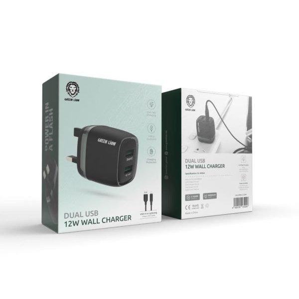 قیمت شارژر دیواری دوگانه با کابل یو ای بی آ به لایتنینگ گرین Green dual usb 12w wall charger USB-A to Lightning شارژر دیواری دوگانه با کابل یو ای بی آ به لایتنینگ گرین Green dual usb 12w wall charger USB-A to Lightning