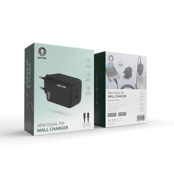 قیمت شارژر دیواری پی دی دوگانه 40 واتی با کابل تایپ سی به تایپ سی گرین Green 40w dual PD wall charger GL-W23B شارژر دیواری پی دی دوگانه 40 واتی با کابل تایپ سی به تایپ سی گرین Green 40w dual PD wall charger GL-W23B