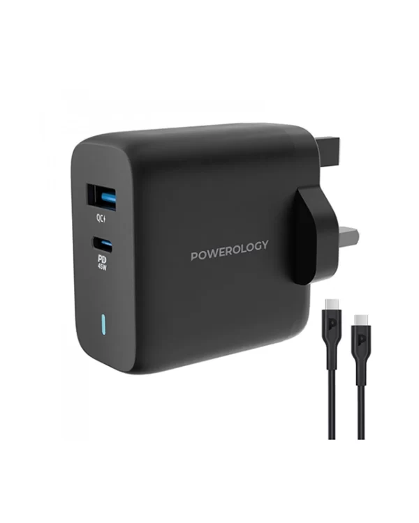 قیمت شارژر دیواری 63 وات پاورولوژی Powerology 63W Ultra-Quick GaN Charger with USB-C Cable /