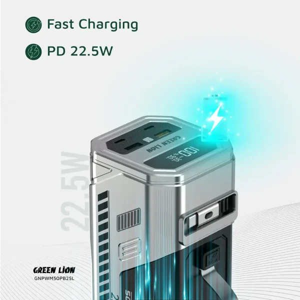 پاوربانک 50000 میلی آمپر و چراغ اضطراری گرین لاین مدل GNPWM50PB2 - 22.5W - Image 4