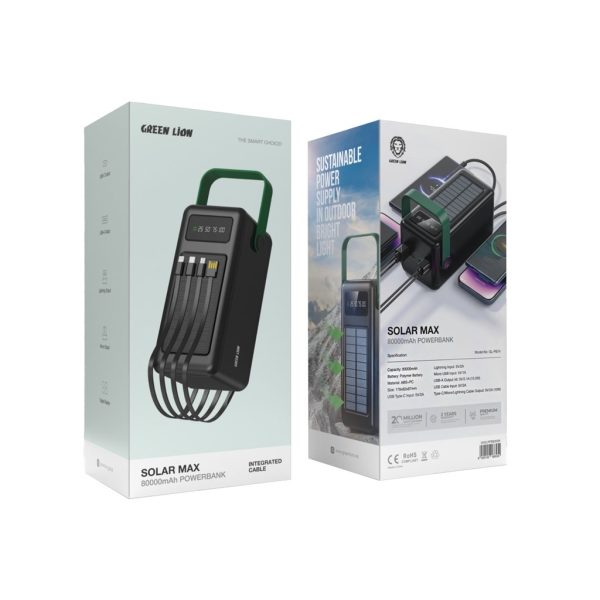 پاوربانک خورشیدی گرین لاین مدل Solar max با ظرفیت 80000 میلی‌آمپر ساعت - Image 2